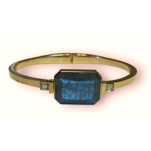 Ringly ~ RARE Luxury Bracelet Labradorite And CZ Stones Gold Tone - Picture 1 of 6